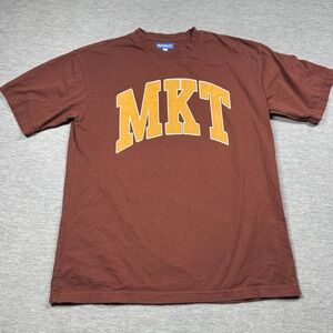 Market T-Shirt Men Large Brown MKT Collegiate Varsity Arch Graphic Boxy Fit Tee